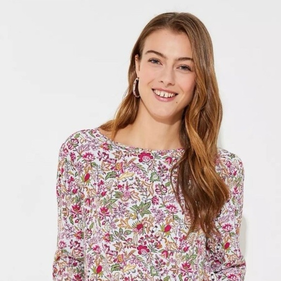 Loft V back floral cottagecore top with cinched waist and cuffs Small - Picture 2 of 15